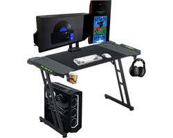 Ruim Gaming Bureau met LED Verlichting, Koptelefoonhaak en Bekerhouder - Stabiele PC Tafel