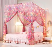 Bed Luifel Eenhoorn - Hemelbed Gordijn - Slaapkamer Decoratie - Met Regenboog Design - Twin Maat - Wit