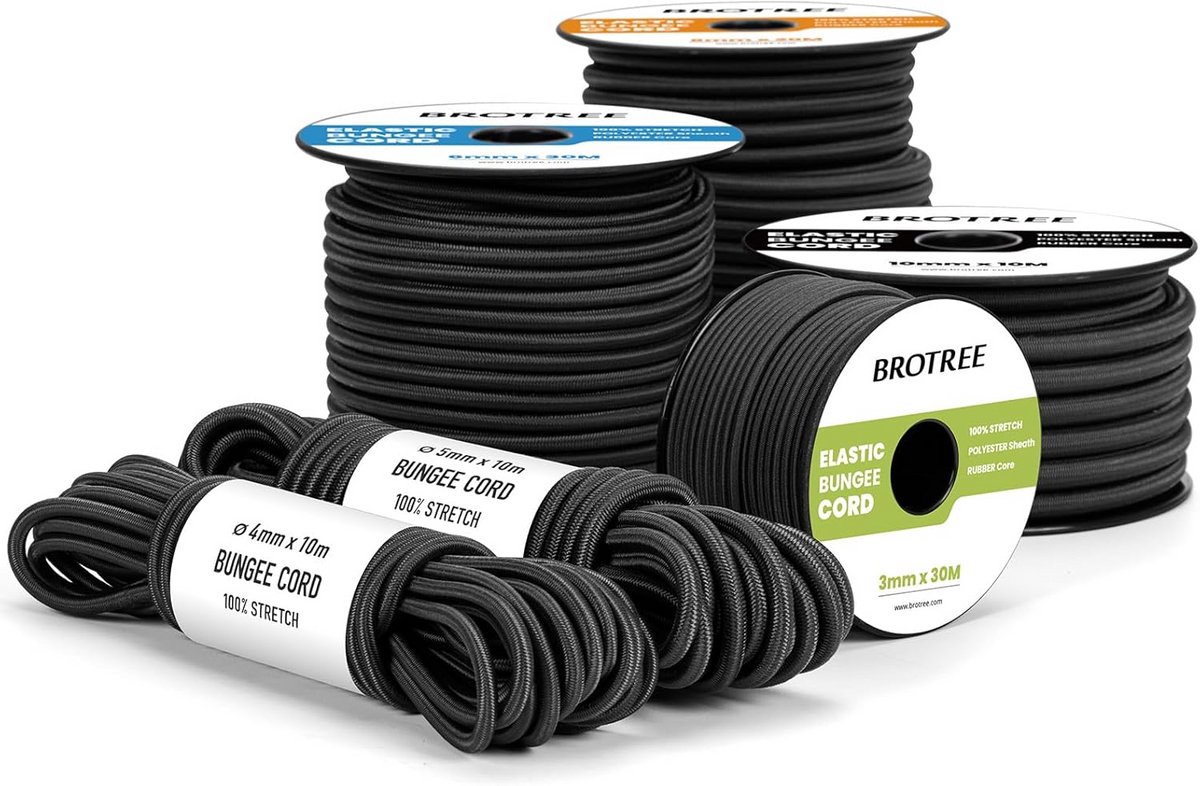 Sterk Zwart Elastisch Touw 6mm - Zeer Rekbaar Bungie Koord voor Kamperen en DIY