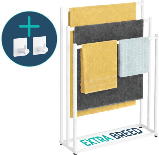 Porte-serviettes BUDDLEY - Wit - 60 cm de large - Salle de bain - Porte-serviettes - Barre porte-serviettes - Porte-serviettes - Sur pied - Échelle porte-serviettes - Porte-serviettes - Autonome - Porte-serviettes - Porte-serviettes sans perçage