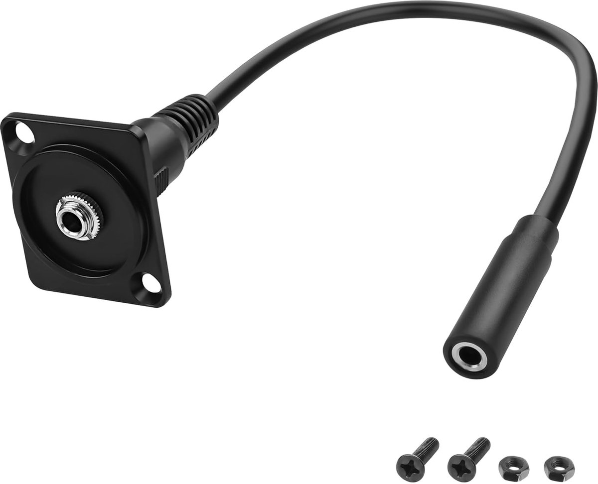 Audio Kabel - Stereo Jack Kabel - Paneel Montage - D-Type Aansluiting - 20 cm Lengte - Zwart