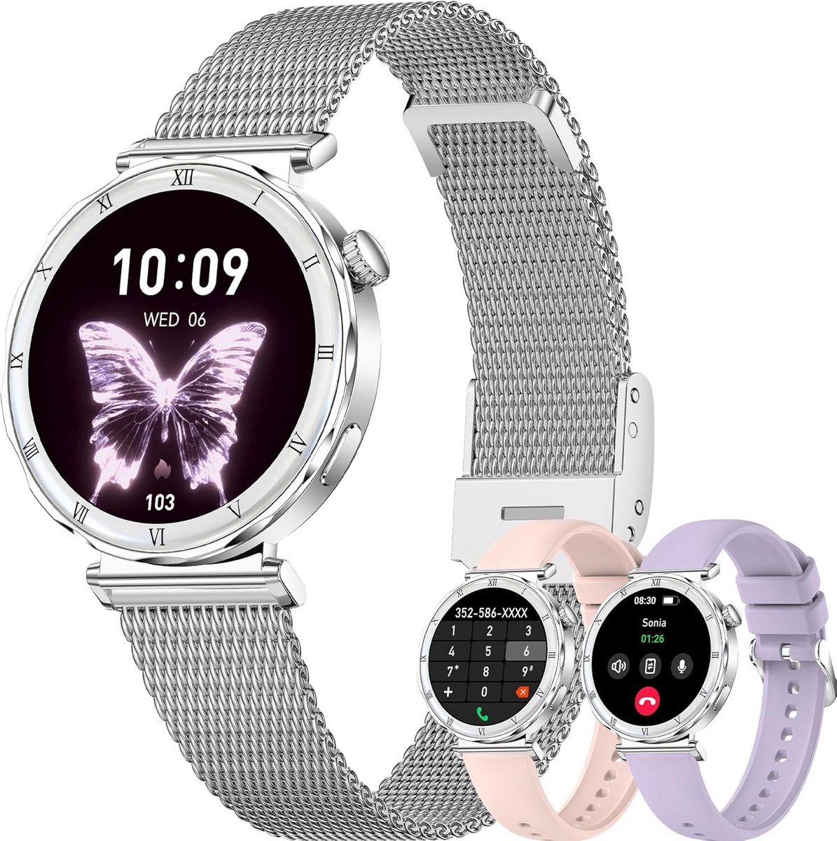 Kleine Ronde Smartwatch Dames met 1.27" AMOLED Scherm - Fitness Tracker, Hartslag, Slaap, IP67 Waterdicht, Bluetooth Bellen (Android/iOS)