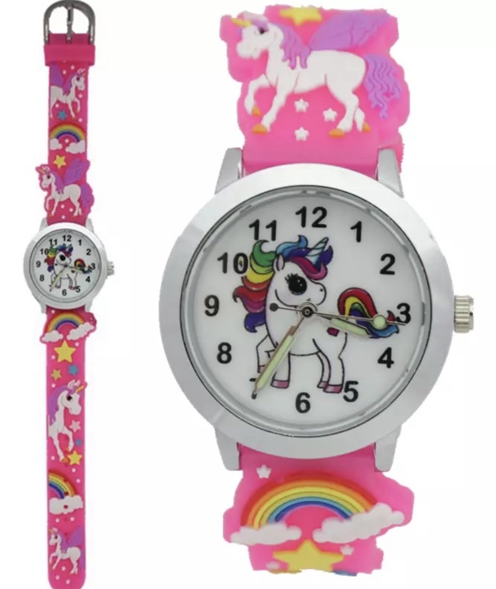 12Getit Kinderhorloge vrolijke paarden afbeelding siliconen roze bandje