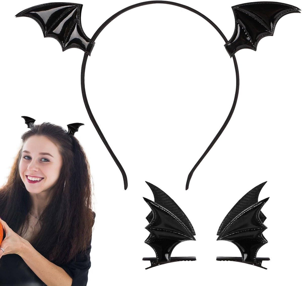 Halloween Haaraccessoires Set: Vleermuis Hoofdband en Clips voor Dames en Meisjes