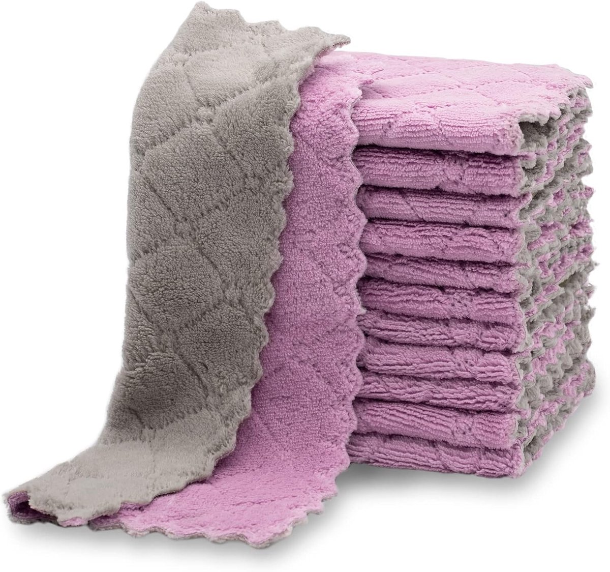 Keukendoeken Set - Afwasdoeken - Snel Drogen - Extra Absorberend - 28x16cm - Paars Grijs