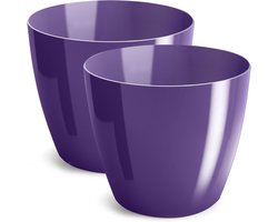 Set van 2 Glanzende Bloempotten Paars - Decoratieve Kunststof Plantenbakken voor Binnen en Buiten - 28 cm