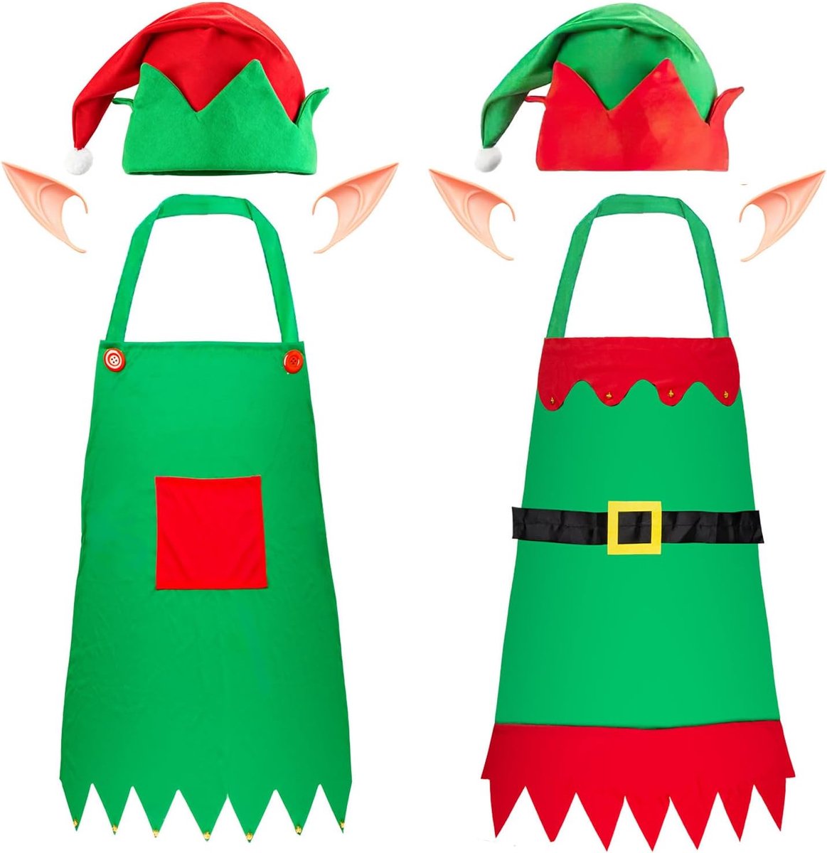 Set van 2 Kerst Schorten en Elf Oren Set voor Feestelijke Kookpret
