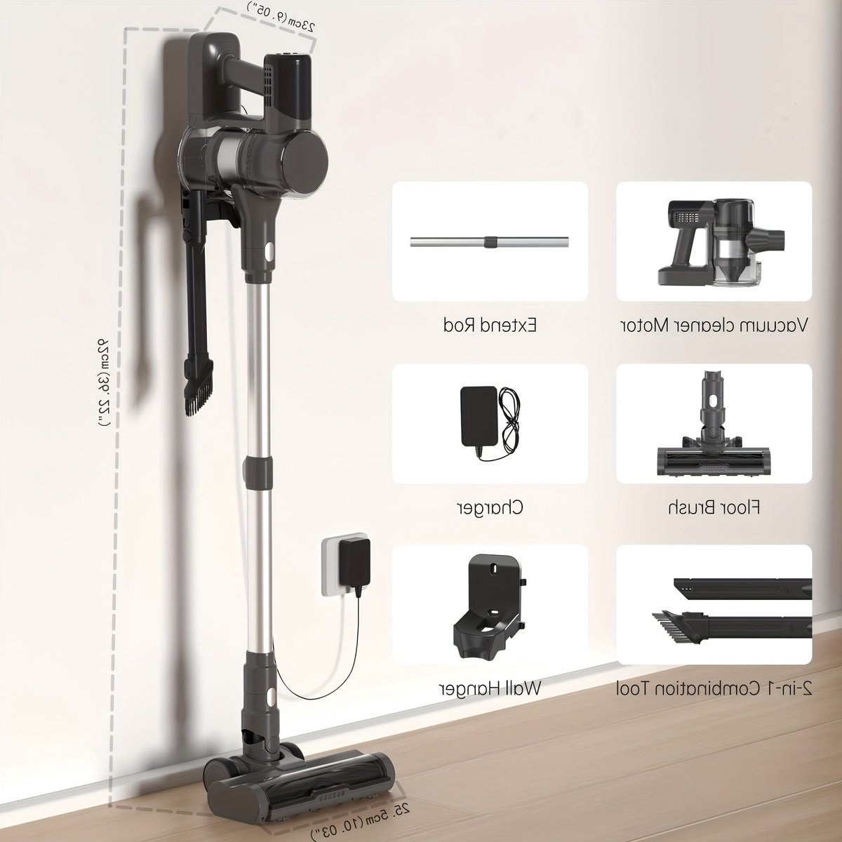 Draadloze Stofzuiger – Steelstofzuiger – Handstofzuiger – Snoerloze Zuiger – Kruimeldief – Krachtige 420W Motor – 45 Min Batterijduur – Grijs