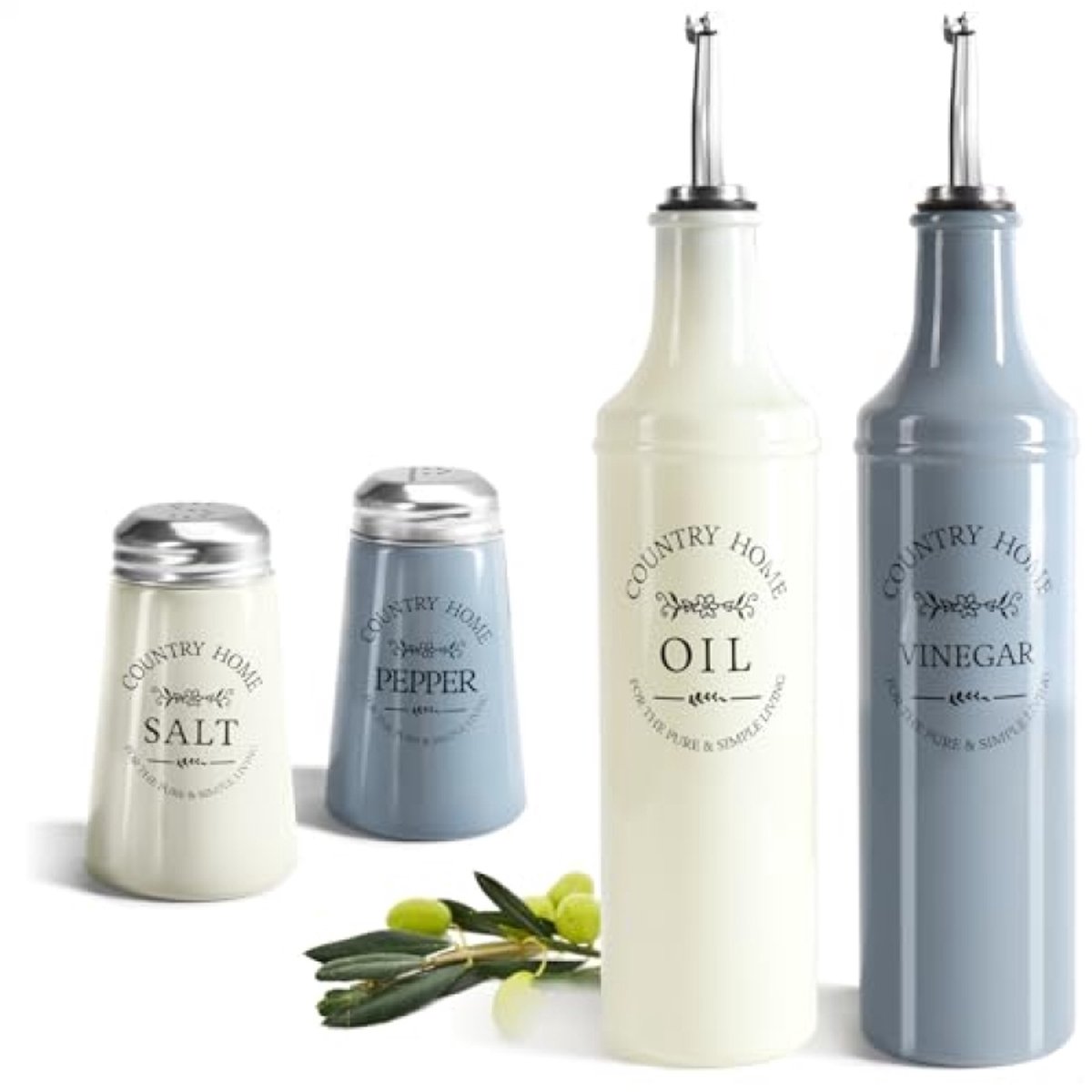 PromoHome 4-delige glazen keukenset met dispenser - olie en azijnfles met zout- en pepermolens