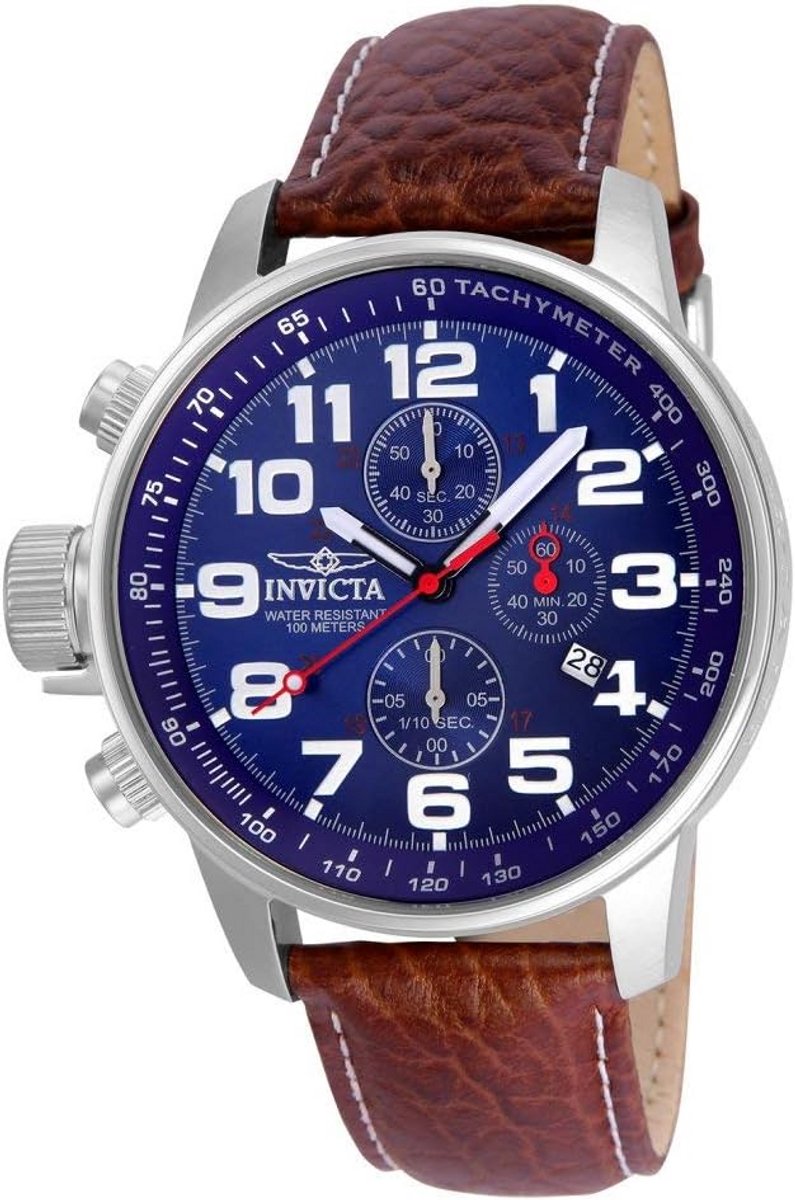 Heren Chronograaf Horloge met Leren Band - 46mm Blauwe Wijzerplaat