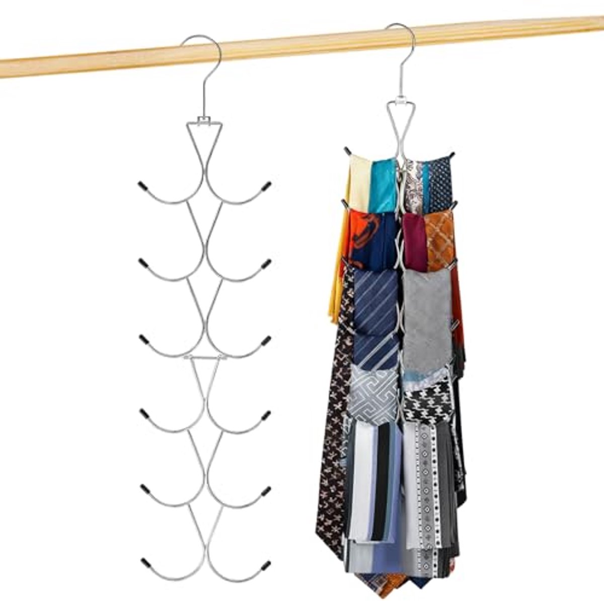 Ultiluxe® Sjaalhouder - 2 Stuks - Riem Organizer - Kledinghanger - 12 Haken - Sjaalhanger - Riemhanger - 54 x 14 cm - 360 Graden Draaibaar - Opvouwbaar - Zilver