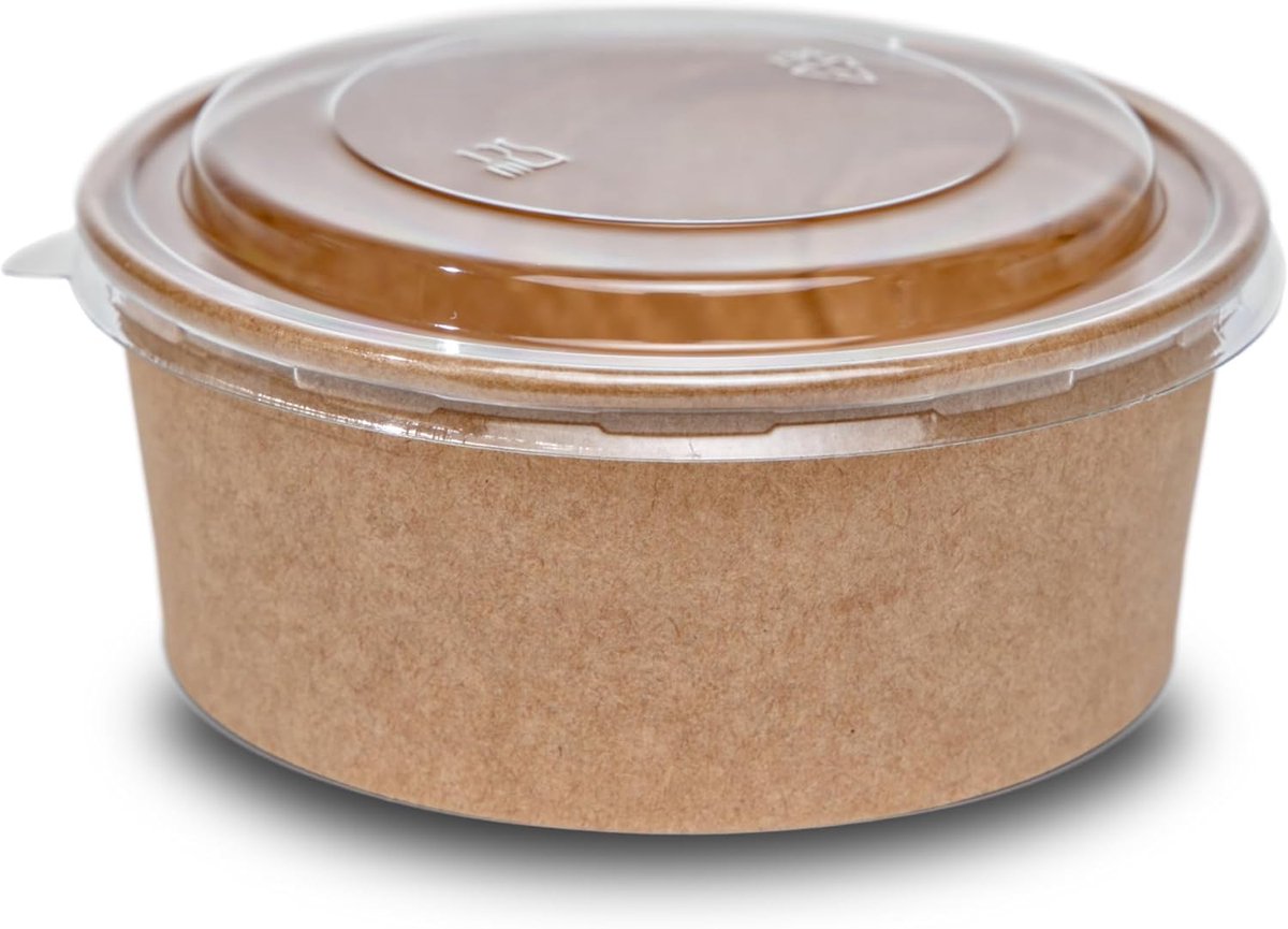 Salade Bowls - Maaltijd Bakjes - Take Away - Biologisch Afbreekbaar - 1300ml 50 Stuks - Bruin