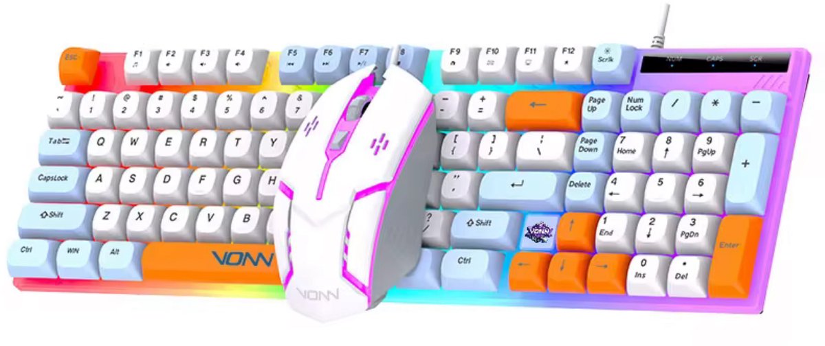 Gaming Toetsenbord en Muis Set – 98 Toetsen – RGB Verlichting – Bedraad – Wit – Gaming Keyboard & Mouse Combo