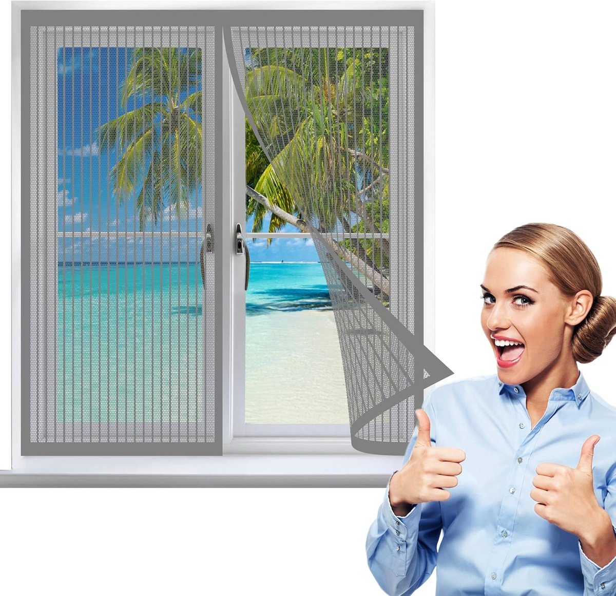 Magnetisch Hor Raam 50x145 cm Grijs - Muggenvrij & Ventilatie - Eenvoudige Montage