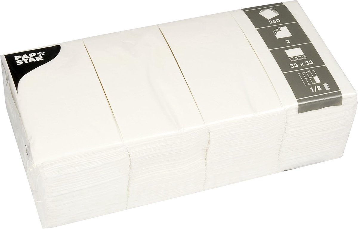 250 Witte Servetten 33x33 cm - 1/8 Vouw - 2-laags Gastendoekjes