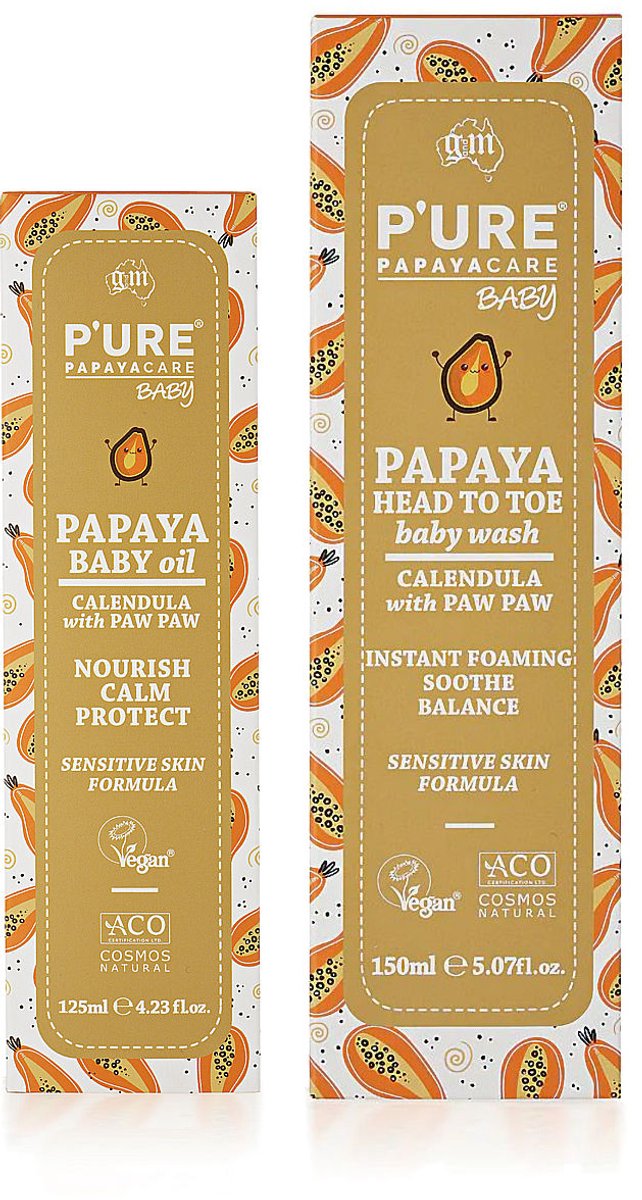 P'ure Papaya Care - Papaya Baby Olie + Papaya baby Head to Toe Wash - 2 Pak