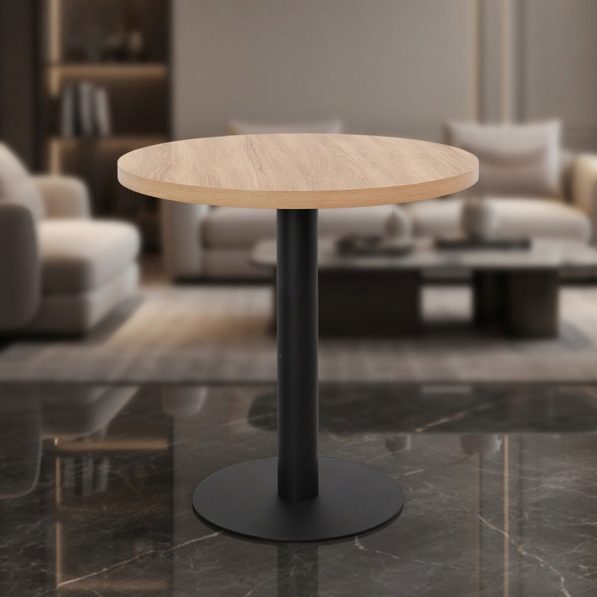 Serena Ronde eettafel 80 cm – Scandinavisch design – Eikenlook met Zwarte Metalen Poten – 4 personen Casa Serena – 80 cm – Casa Dorada