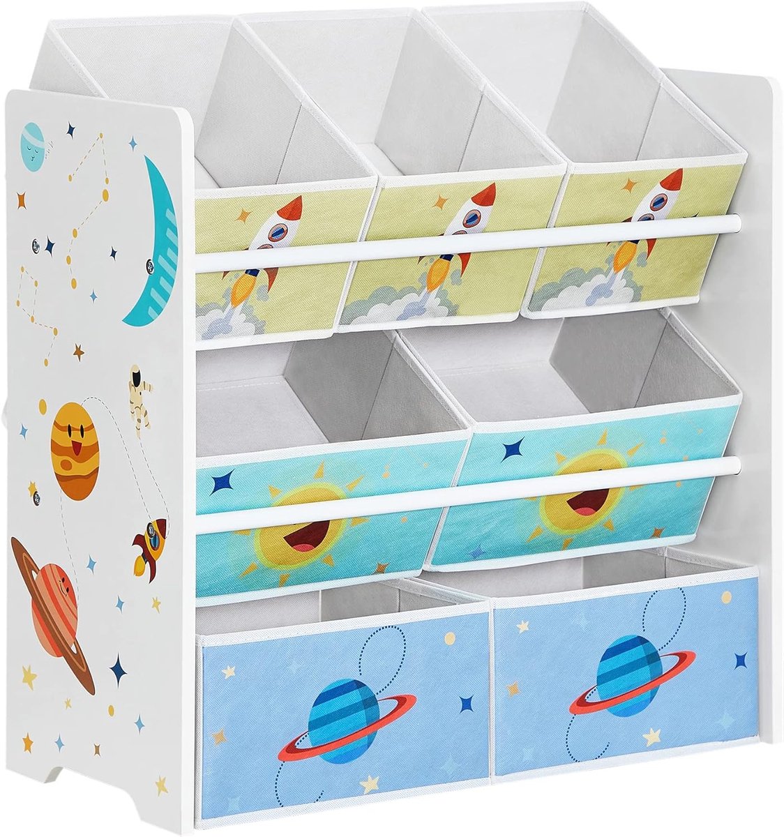 SONGMICS - kast voor kinderkamer - Kinderkamerkast - Speelgoedopberger met 7 Opbergdozen van non-woven stof - Kinderboekenkast - Kinderplank voor Speelgoed - Speelgoedorganizer - 29,5 x 62,5 x 60 cm - Wit