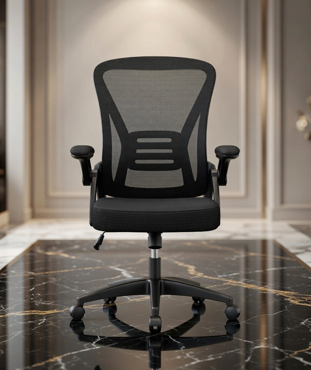 Ergonomische Bureaustoel Casa Serena – Comfortabele Mesh Bureaustoel met Verstelbare Lendensteun, Armleuningen en Hoogwaardig Zitkussen, 360° Draaibaar, In Hoogte Verstelbaar – Zwart