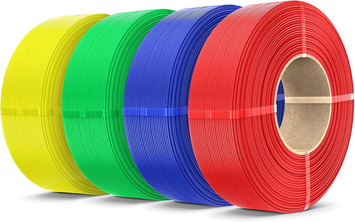 4KG PLA+ 2.0 3D Printer Filament Set - Sterker Materiaal, Spoelvrij, Inclusief Rood, Blauw, Groen en Geel