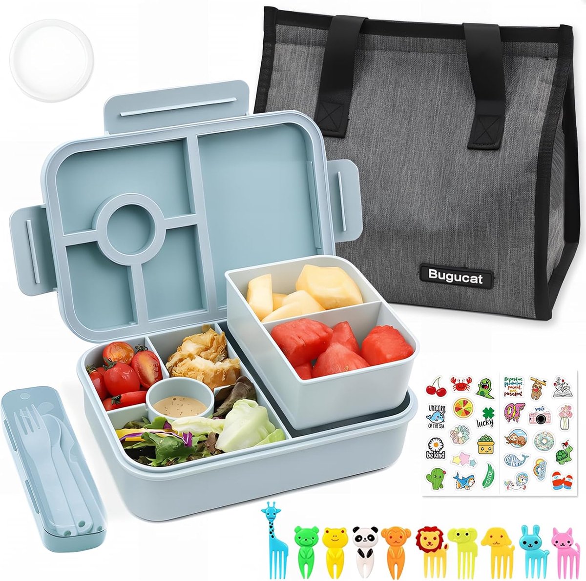 Lunchtrommel met 5 Vakken en Bestekset, Lekvrij en Groot Volume (1300 ml)