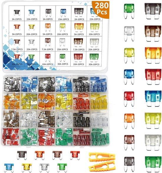 Autozekeringen Set - Zekeringen Auto - Voertuig Reparatie - 282 Stuks Assortiment - Standaard Mini - Kleurrijk