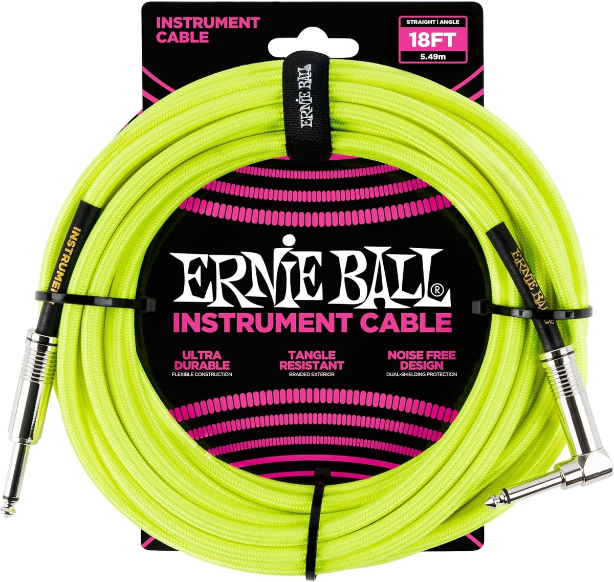 5.5 Meter Gevlochten Instrumentkabel Recht/Hoekige Pluggen Neon Geel
