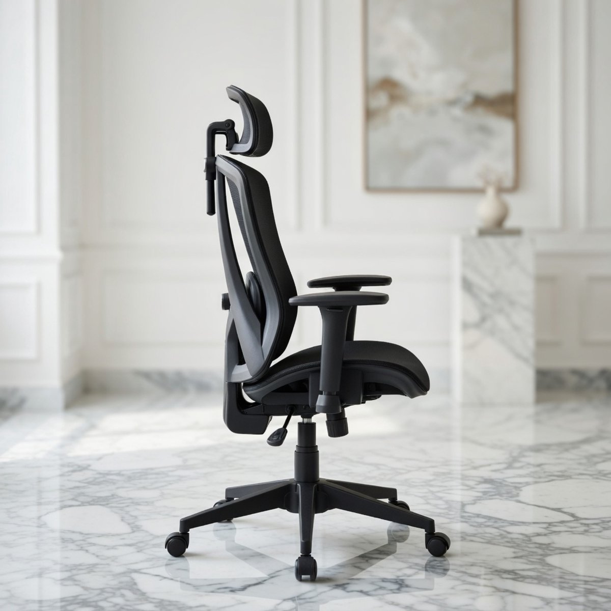 Ergonomische Luxe Bureaustoel met Hoofdsteun en Lendensteun – 150KG Draagvermogen – Zwart Mesh,Casa Serena – Afmetingen op aanvraag – Casa Dorada