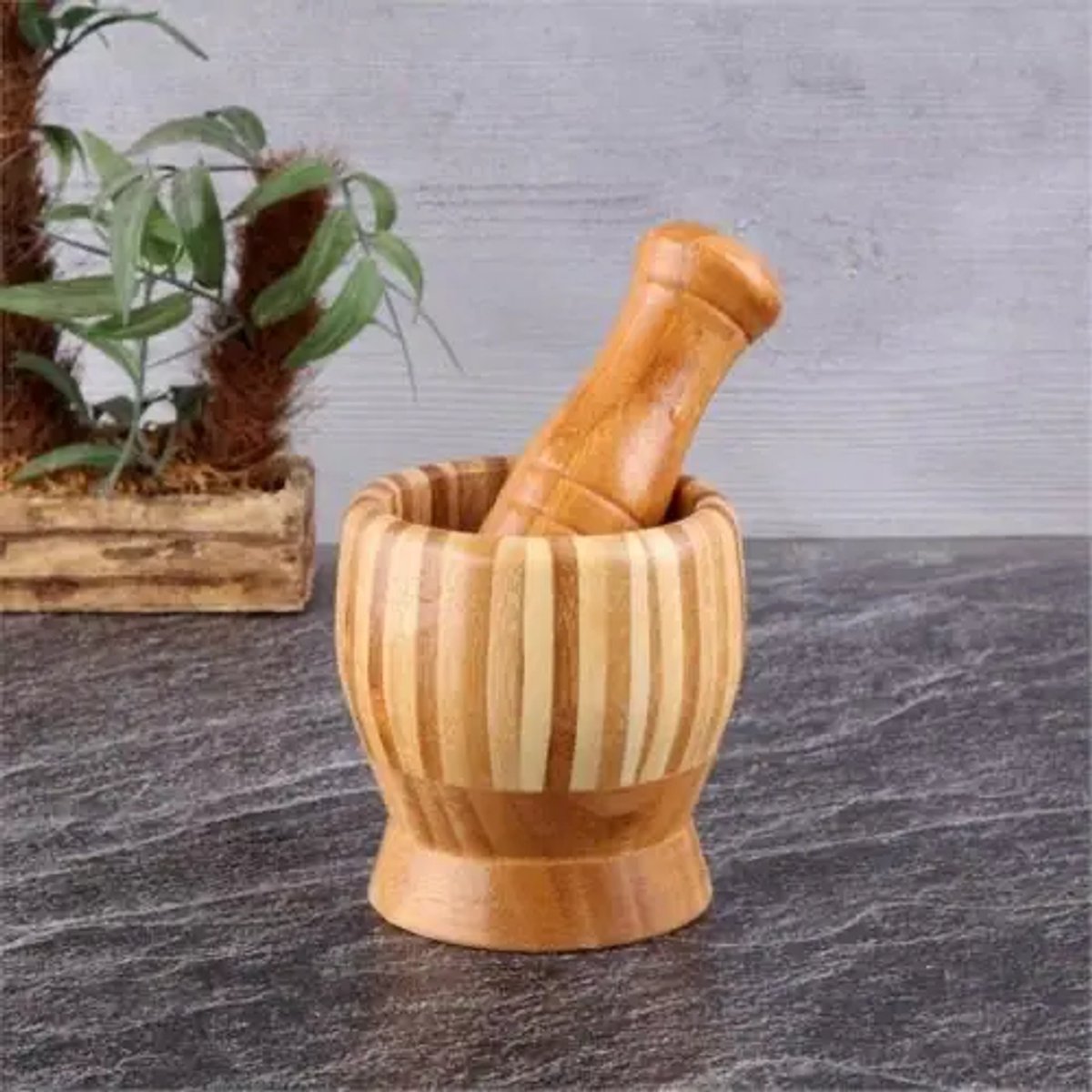 Bamboe mortier met stamper – knoflook – large – 100% natuurlijk bamboe