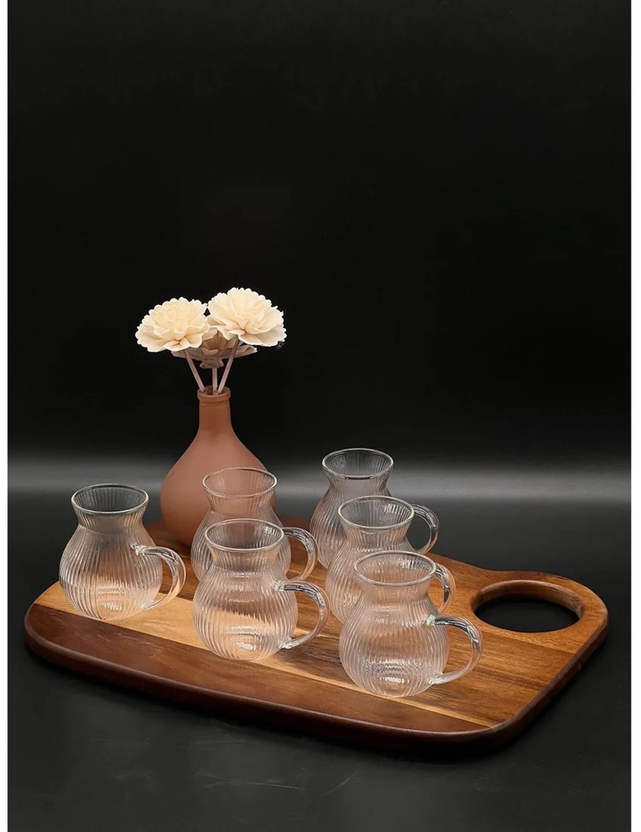 Mulex - theeglazen set - MX151574 - 200 ml - geribbeld - transparant - hittebestendig glas, vaatwasserbestendig, set van 6
