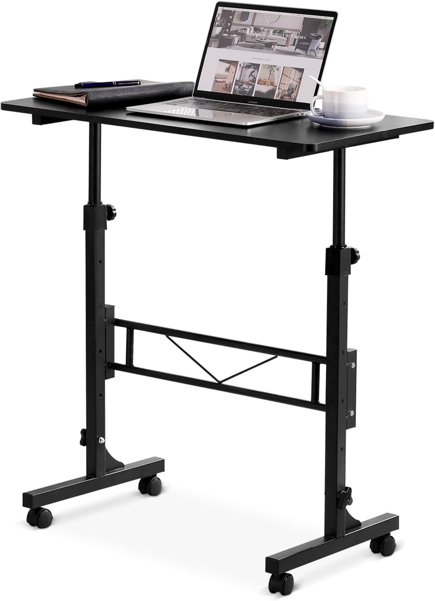 Verstelbare Mobiele Zit-Sta Werkplek met Wielen, 32 Inch Draagbaar Bureau
