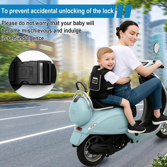 Verstelbare Veiligheidsgordel Kind met Opbergtas en Reflectoren - Voor Motor en Scooter — afbeelding 2