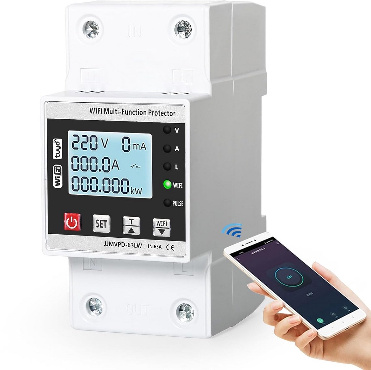 Slimme Wifi Elektriciteitsmeter met Overspannings- en Ondspanningsbeveiliging en LCD Scherm