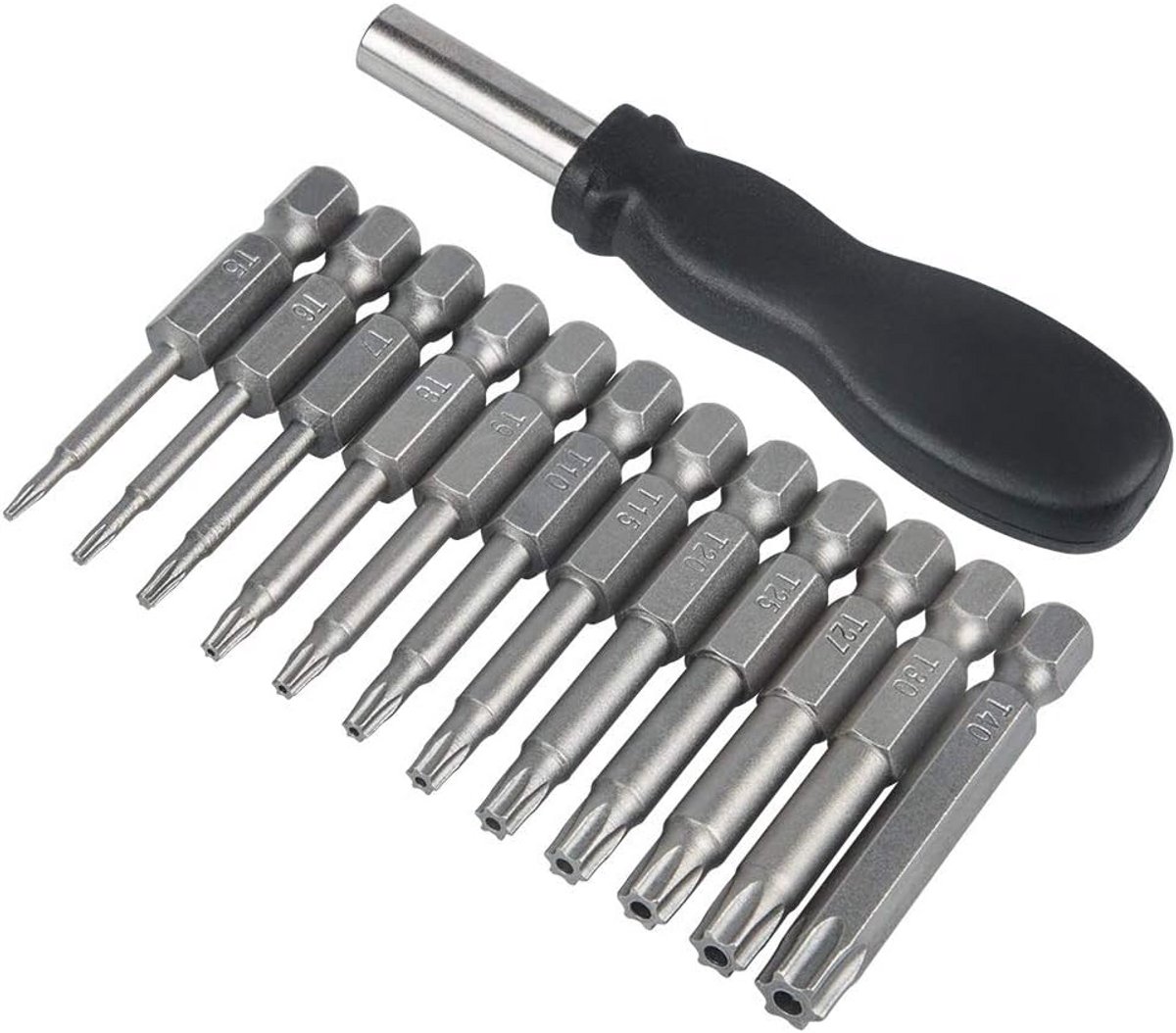 12 Delige Torx Schroevendraaier Bitset 1/4 Inch Zeskant T5 t/m T40 - S2 Staal