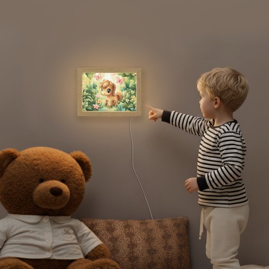 Nachtlampje 20x15 cm - Kinder lamp - Pony - Bruin - Cartoon - Vlinders - Tafellamp kinderkamer - Slaapkamer lamp - Bedlamp kinderen - Kinderlampje stopcontact - Wandlamp babykamer - Nachtlampjes van Merkloos — afbeelding 5