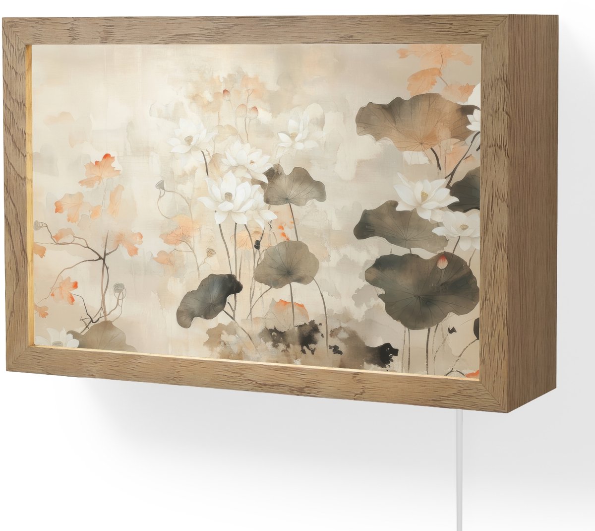 Wandlamp 30x20 cm - Oplaadbaar - Bloemen - Japandi - Wabi sabi - Wandlampen binnen woonkamer - Slaapkamer lamp met kabel - Decoratieve nachtlamp - Vloerlamp snoer