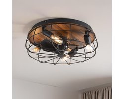 LumenXL - Industriële plafondventilator zwart met houtoptiek - Fistik