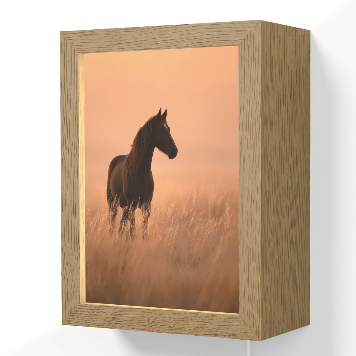Wandlamp 15x20 cm - Oplaadbaar - Paard - Grasveld - Zonsondergang - Wandlampen binnen woon