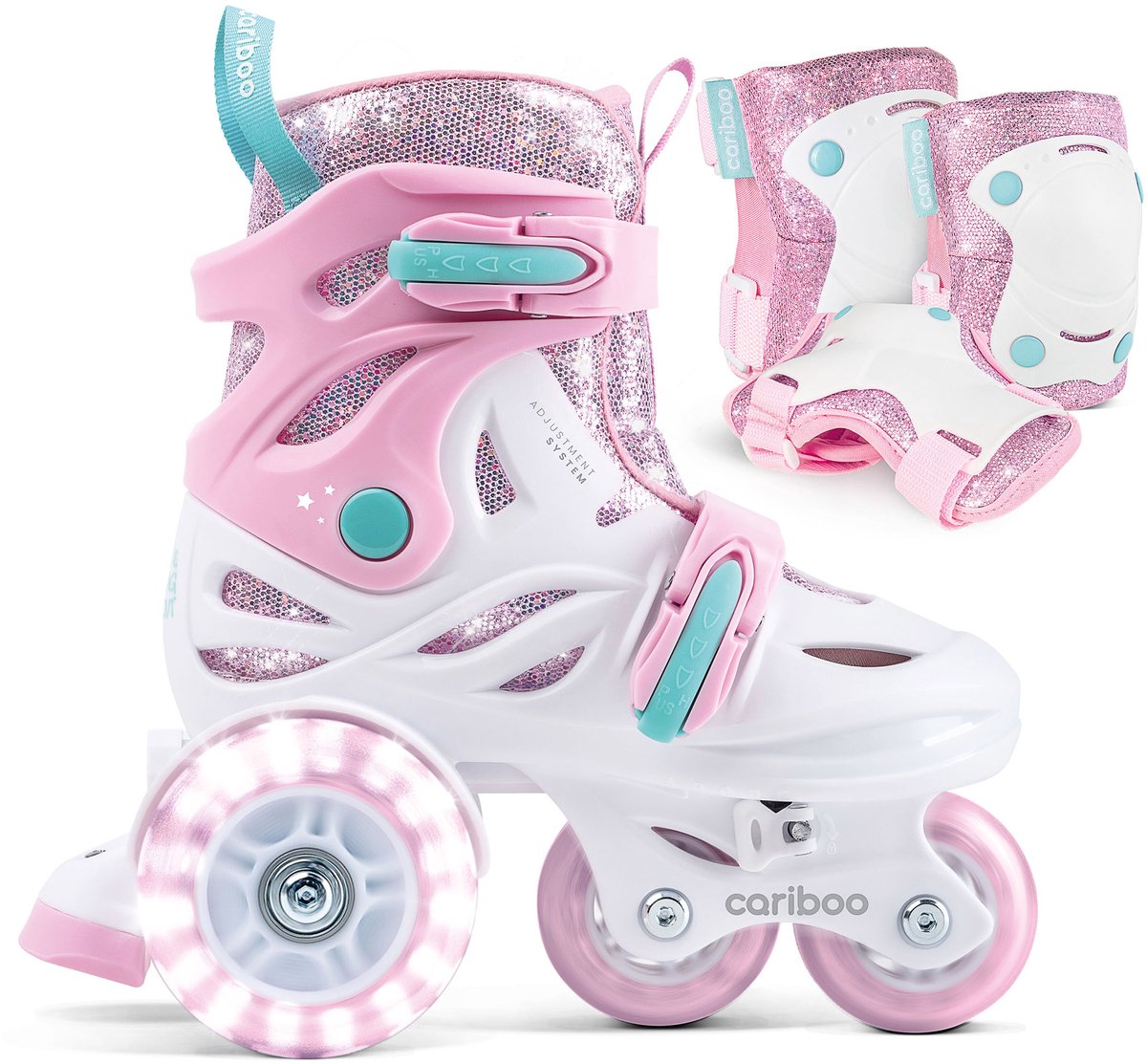Cariboo Ballerina SET Skates Inline + Beschermers Kinderrollers – voor Meisjes Led-wielen Verstelbare Roze