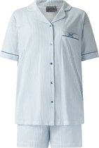 Lunatex - dames shortama 124268 doorknoop - korte pyjamaset - blauw - maat L