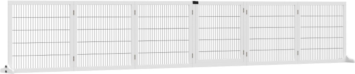 Hondenhek Verstelbaar-ROLIPO– Houten Beschermhekken voor Honden – Klapbaar & Ruimtebesparend – Veiligheidshek voor Trappen, Deuren en Gangen – 6 Paneelen - 432 x 70 cm – Wit