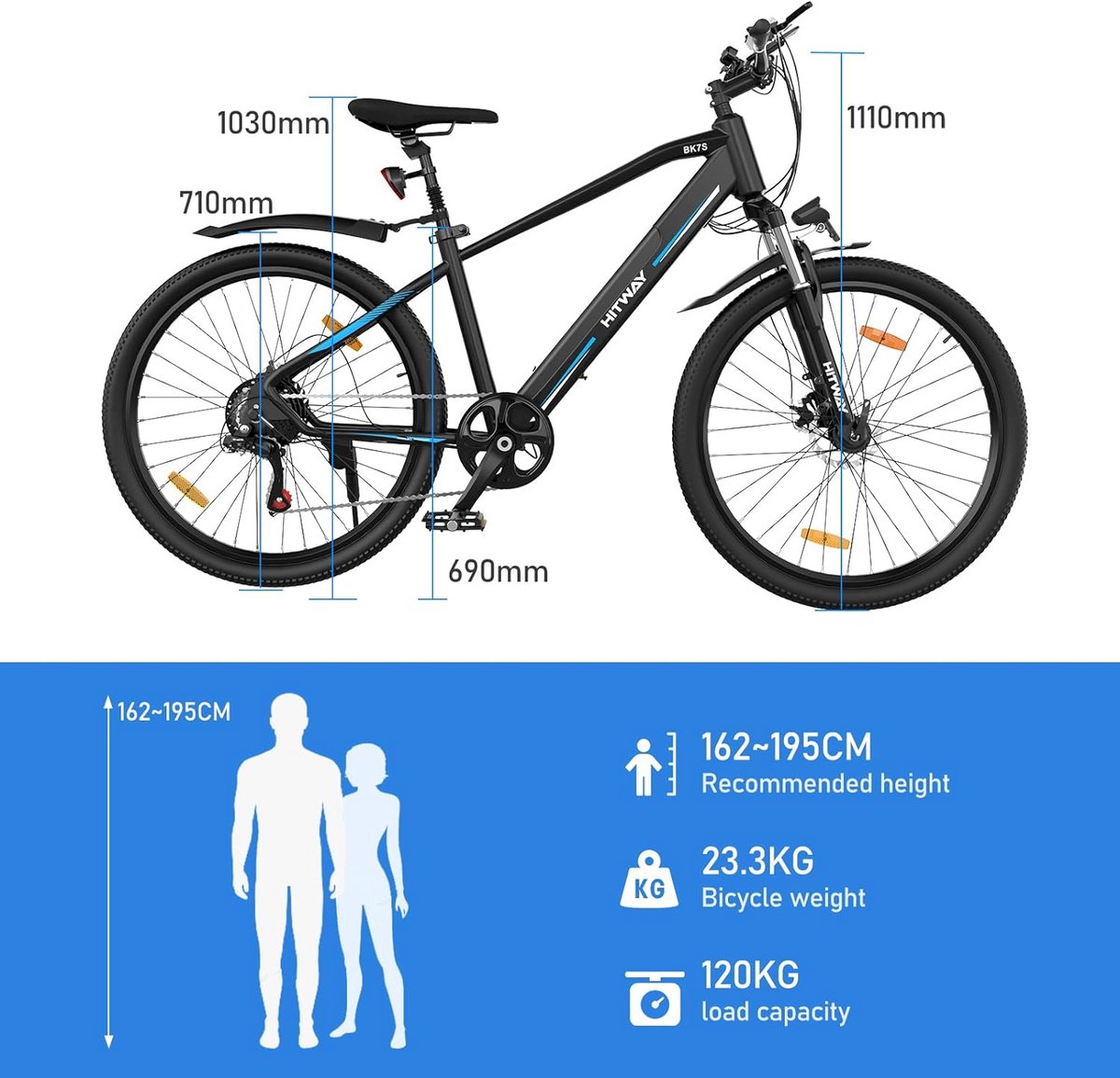 Elektrische Fiets Hitway BK7S - Trendy 26Inch Mountain EBike met Afneembare 36V 12Ah Lithium Batterij - City Commuter E-Bike met 250W Motor – foto 7