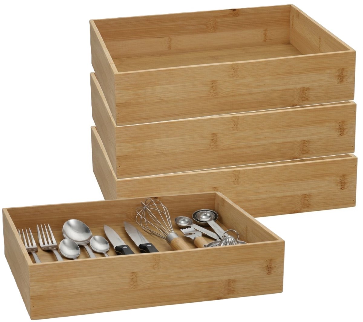 5Five 5Five houten bakje - 4x - organizer - bamboe - 32 x 24 x 7 cm - kast en lade verdelers - opslag - sorteerbakje