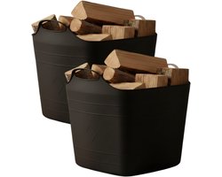 Excellent houseware flexibele kuip / emmer - 2x - zwart - 25 l - kunststof - 40 x 35 cm - met handvatten