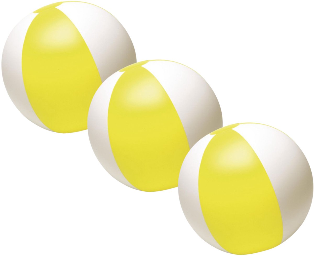 Impression Strandbal - 3x - opblaasbaar - zwembad speelgoed - geel/wit - D26 cm