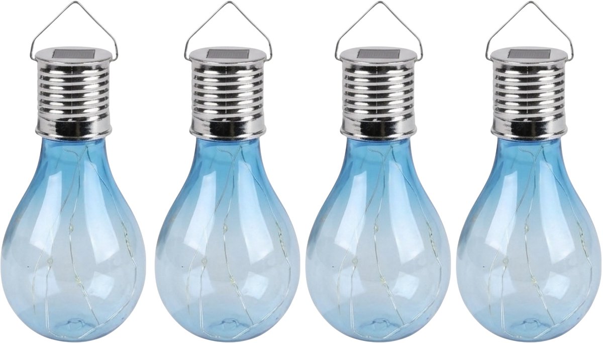 Sunnydays Solar sfeer hanglamp - 8x - tuin - lampenbol - blauw - kunststof - 15 cm - ophan