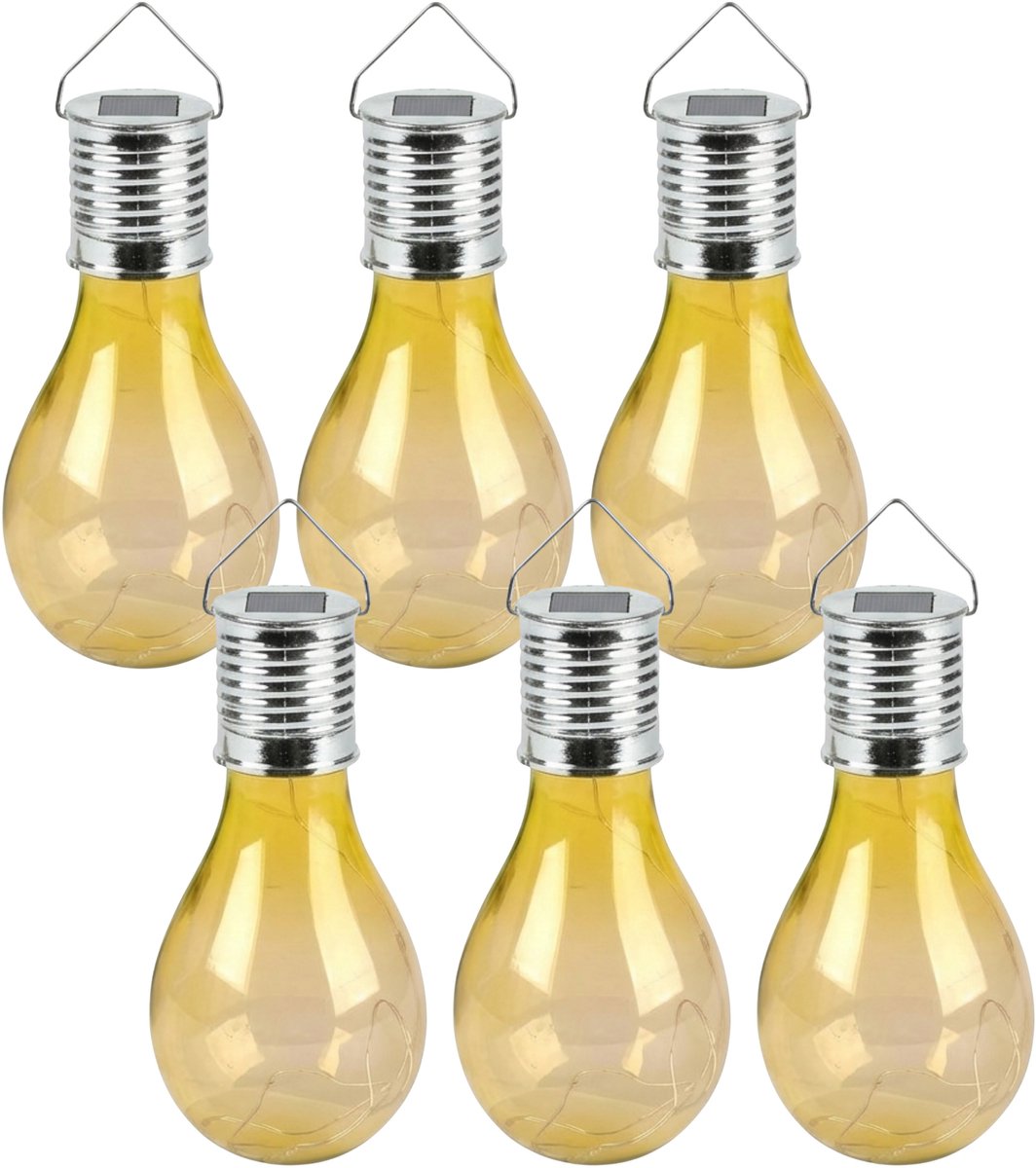 Sunnydays Solar sfeer hanglamp - 12x - tuin - lampenbol - geel - kunststof - 15 cm - ophan
