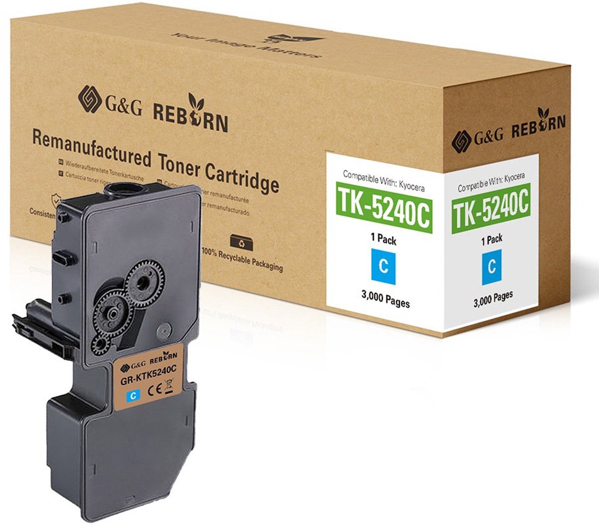 G&G Toner vervangt Kyocera TK-5240C Compatibel Cyaan 3000 bladzijden Reborn remanufactured 21305