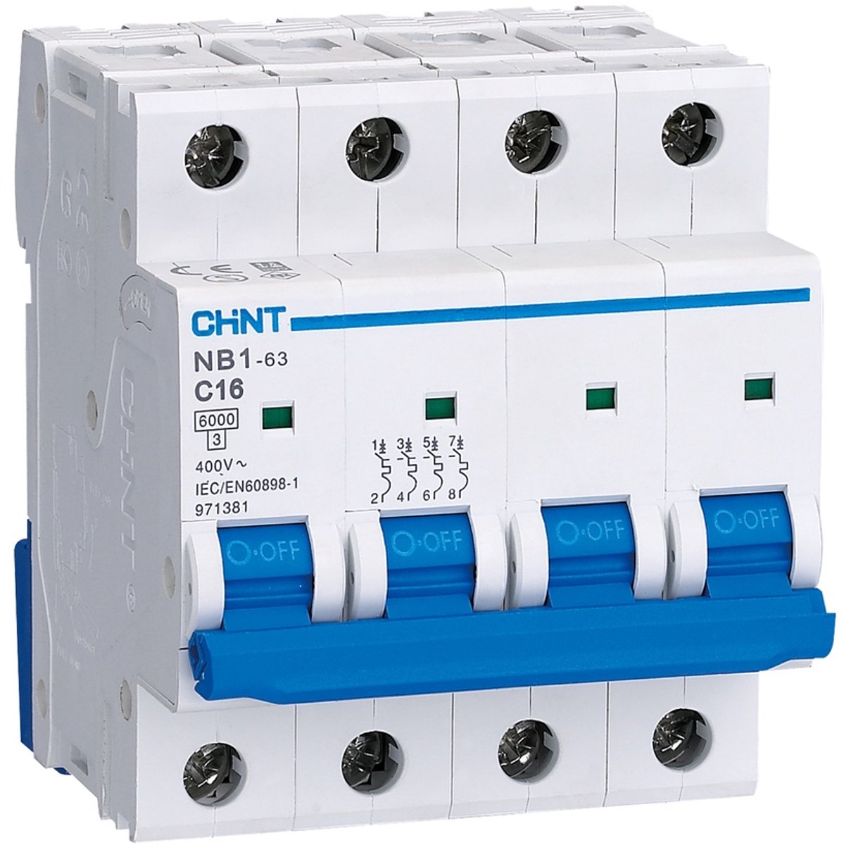 Chint installatieautomaat 3-fase, 3-polig+nul 50A B-kar (NB1-63 3PN B50) - 181132