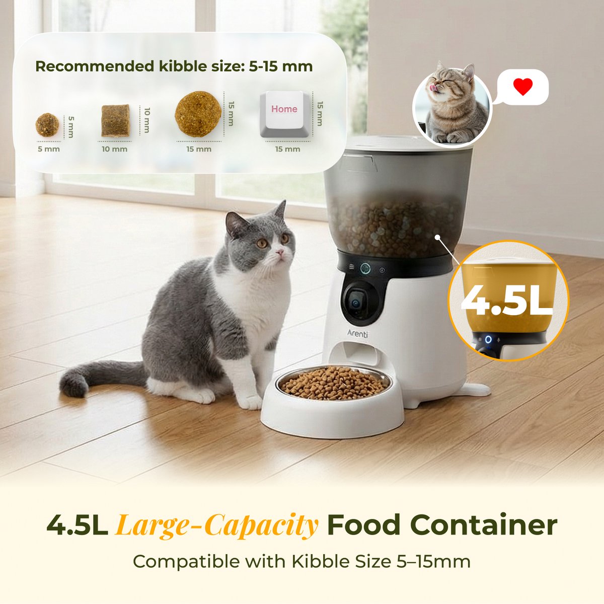 Arenti Petfeeder2 64GB Automatische Voerbak 4L Met Beweegbare Camera - 3MP (2K) Met Night Vision thumbnail 4